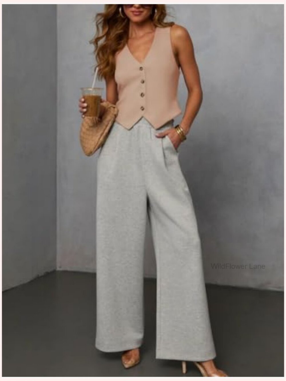 Cropped Vest Top V Neck Button Down Sleeveless Business Casual Tank - Picture 5 of 7